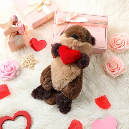 Sea Otter Stuffed Animal Plushie with Red Heart 9.84 Inches Cute Soft Floating River Otter Stuffed Animal Ocean Birthday Gift for Mom Mother'S Day Wedding Anniversary