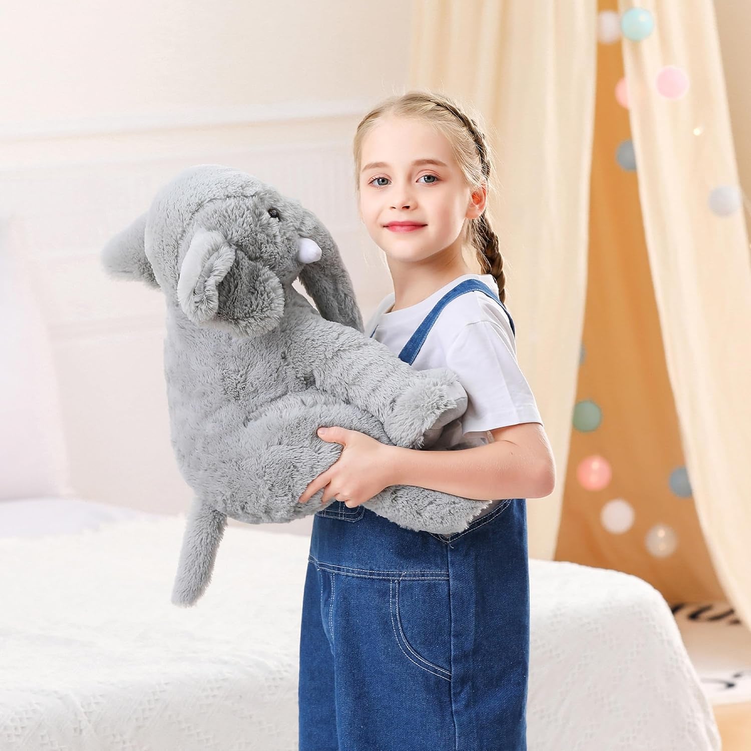 Elephant Weighted Stuffed Animals 5 Lbs 16 Inches Gray Plush | Large Weighted Stuffed Animal Elephant Plushie Cuddly Pillow Gift for Kids Adults