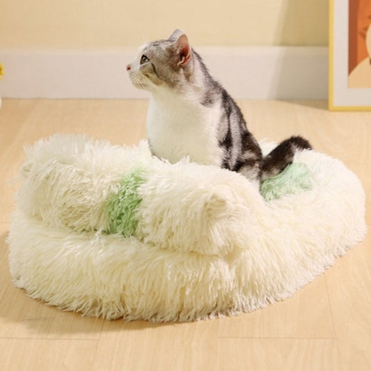 Langes, warmes Katzenbett aus Kunstfell zum Stressabbau für den Winter